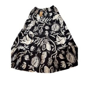 Christian Siriano New York Black White Tropical Linen Blend Tiered Maxi Skirt XS
